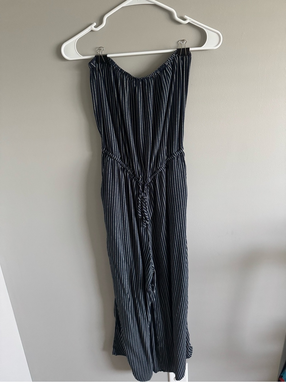 Abercrombie & Fitch Striped Navy Blue Women’s Jumpsuit Dress with Tie Waist